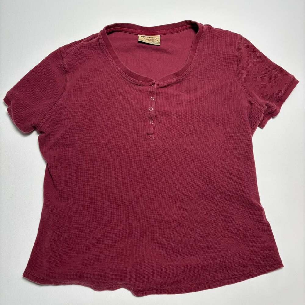 Wearguard Waffle Henley Shirt Size L Burgundy Cotton